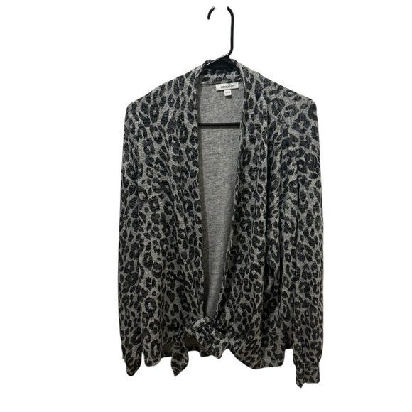Chico’s Grey Leopard Print Tie Waist Cardigan Size XL - Picture 1 of 5